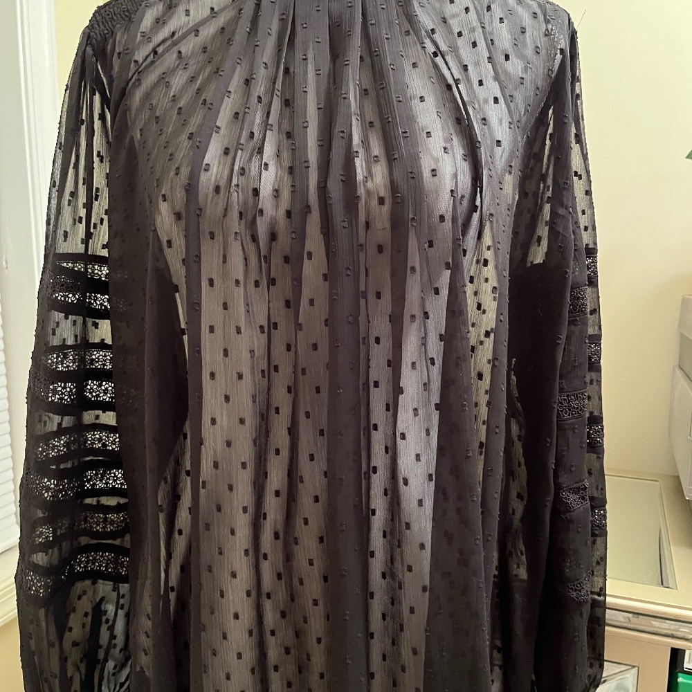 New! Ann Taylor Clip Dot Chiffon Tie Back Top